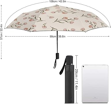 Floral Folding Umbrella – 42.5" Auto Open/Close Travel Umbrella with Compact Design, Sun & Rain Protection, Elegant Flower Print