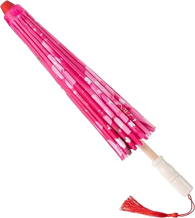 Pink Floral Paper Umbrella & Folding Fan Set – Decorative Prop Combo for Wedding, Party, Photography, Gift Packaging