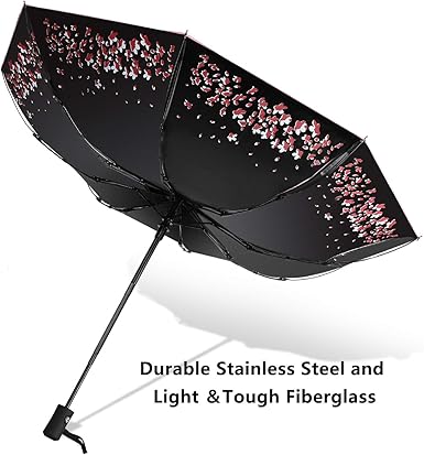 44-Inch Large Folding Umbrella – Automatic Open/Close Cherry Blossom Travel Umbrella, Sun & Rain Protection, Compact & Windproof