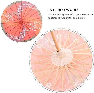 30cm Decorative Paper Parasol – Pink & Gray Oil Paper Umbrella with Wooden Handle for Wedding, Party, Photography