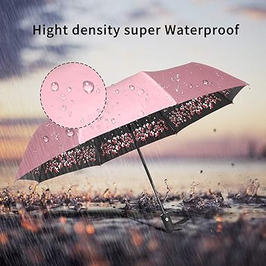 44-Inch Large Folding Umbrella – Automatic Open/Close Cherry Blossom Travel Umbrella, Sun & Rain Protection, Compact & Windproof