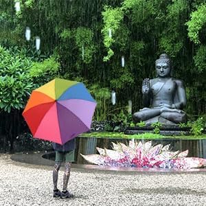 Rainbow Color Folding Umbrella – Auto Open/Close Compact Travel Umbrella for Sun & Rain, Stylish Windproof 3-Fold Umbrella