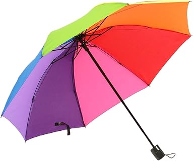 Rainbow Color Folding Umbrella – Auto Open/Close Compact Travel Umbrella for Sun & Rain, Stylish Windproof 3-Fold Umbrella