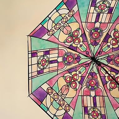 Stained Glass Style Folding Umbrella – Artistic Print Auto Open/Close Umbrella, Compact Travel Sun & Rain Umbrella