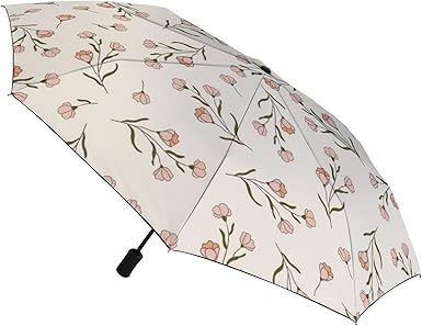 Floral Folding Umbrella – 42.5" Auto Open/Close Travel Umbrella with Compact Design, Sun & Rain Protection, Elegant Flower Print