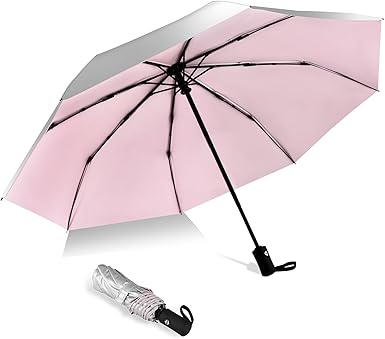 Folding Sun & Rain Umbrella – Auto Open/Close Compact Travel Umbrella with Pink Inner Layer, Lightweight Windproof Design