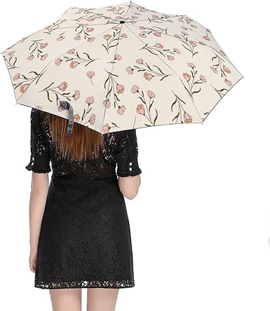 Floral Folding Umbrella – 42.5" Auto Open/Close Travel Umbrella with Compact Design, Sun & Rain Protection, Elegant Flower Print