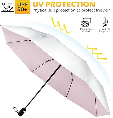 Folding Sun & Rain Umbrella – Auto Open/Close Compact Travel Umbrella with Pink Inner Layer, Lightweight Windproof Design
