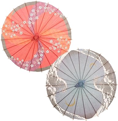 30cm  Decorative Paper Parasol – Pink & Gray   Oil Paper Umbrella with Wooden Handle for Wedding, Party, Photography