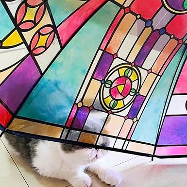 Stained Glass Style Folding Umbrella – Artistic Print Auto Open/Close Umbrella, Compact Travel Sun & Rain Umbrella