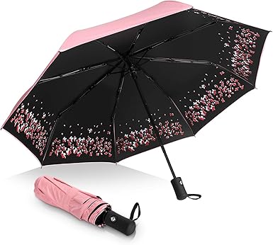 44-Inch Large Folding Umbrella – Automatic Open/Close Cherry Blossom Travel Umbrella, Sun & Rain Protection, Compact & Windproof