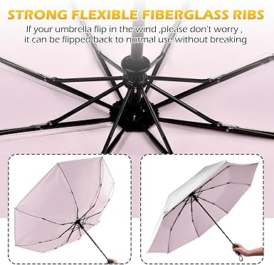 Folding Sun & Rain Umbrella – Auto Open/Close Compact Travel Umbrella with Pink Inner Layer, Lightweight Windproof Design