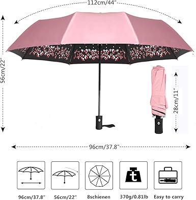 44-Inch Large Folding Umbrella – Automatic Open/Close Cherry Blossom Travel Umbrella, Sun & Rain Protection, Compact & Windproof