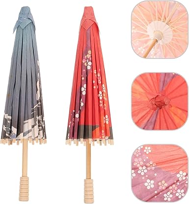 30cm  Decorative Paper Parasol – Pink & Gray   Oil Paper Umbrella with Wooden Handle for Wedding, Party, Photography