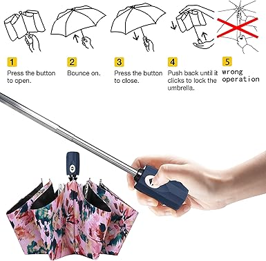 Compact Auto Open/Close Folding Umbrella – 98cm Sun & Rain Travel Umbrella with Colorful Print, Lightweight 330g Design