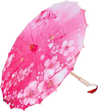 Pink Floral Paper Umbrella & Folding Fan Set – Decorative Prop Combo for Wedding, Party, Photography, Gift Packaging