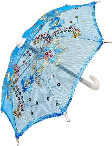 Mini Cartoon Umbrella – Blue Toy Umbrella for Kids, Photography Prop, Table Decor, or Doll Accessory, 11.6-Inch