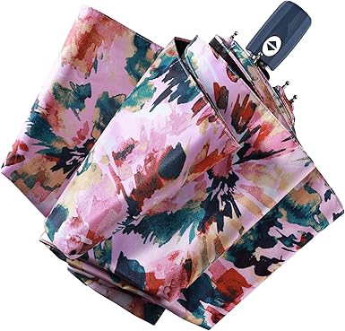 Compact Auto Open/Close Folding Umbrella – 98cm Sun & Rain Travel Umbrella with Colorful Print, Lightweight 330g Design